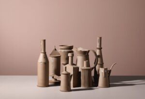 Натюрморт из керамических сосудов CARTON на розовом фоне