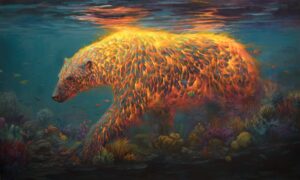 Aspect of Summer — светящаяся фигура медведя под водой