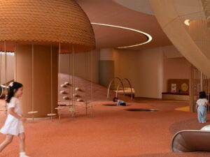 Детская игровая зона Sky House с канатной башней и рельефным полом