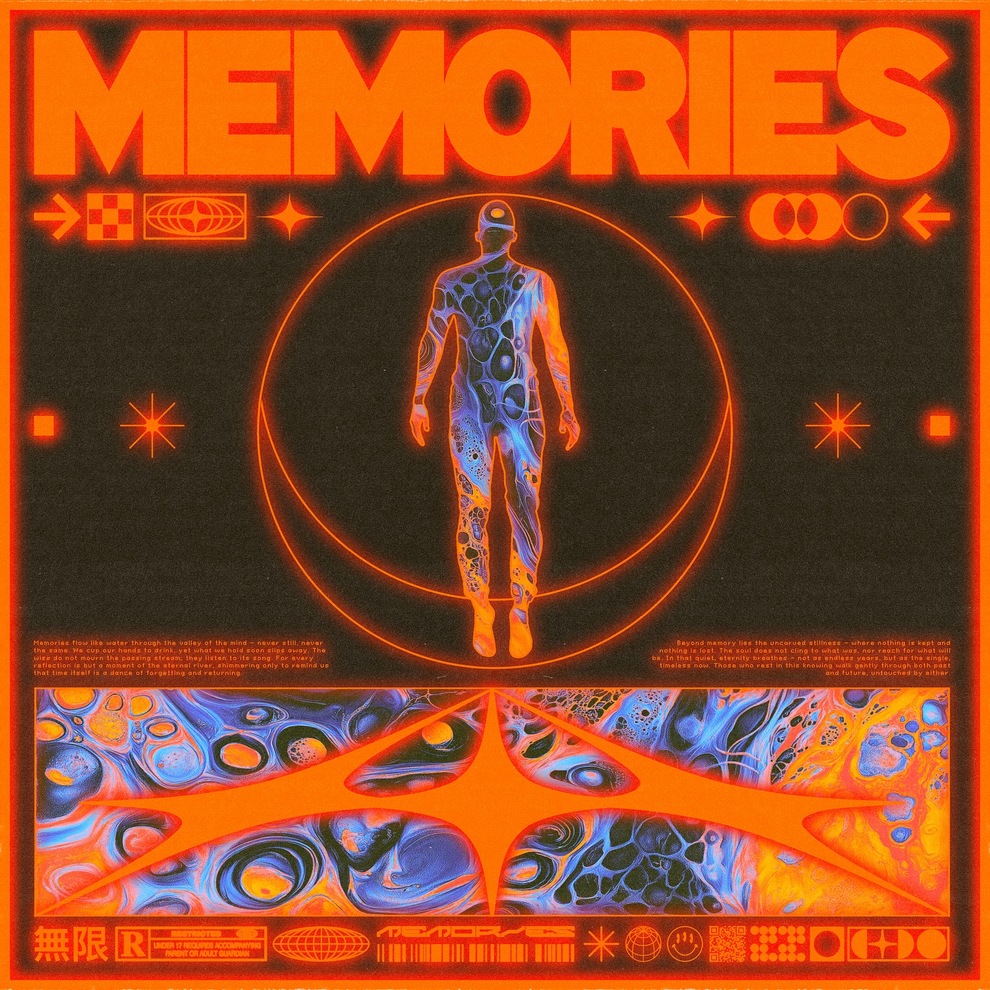 Композиция Memories с фигурой человека и красно-оранжевой графикой
