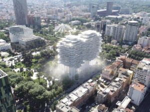 Общий вид проекта Fountain Plaza Tirana в городской застройке