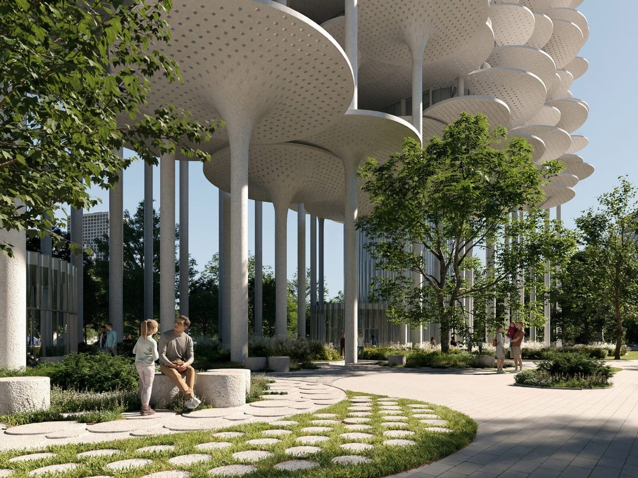 Пешеходная дорожка под террасами Fountain Plaza Tirana