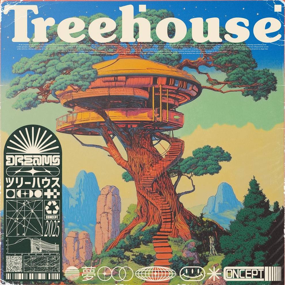 Дом на дереве в плакатной иллюстрации Treehouse